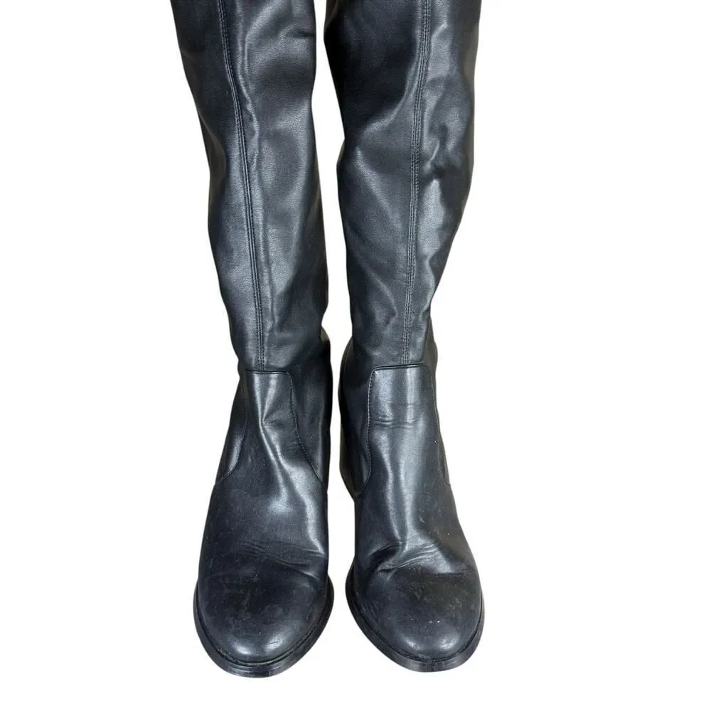 Steve Madden Black Faux Leather Over The Knee Stretch Sock Boots Size 10